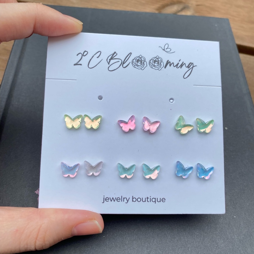 Y2K butterflies Translucent anti allergy Stud Earrings Set of 6